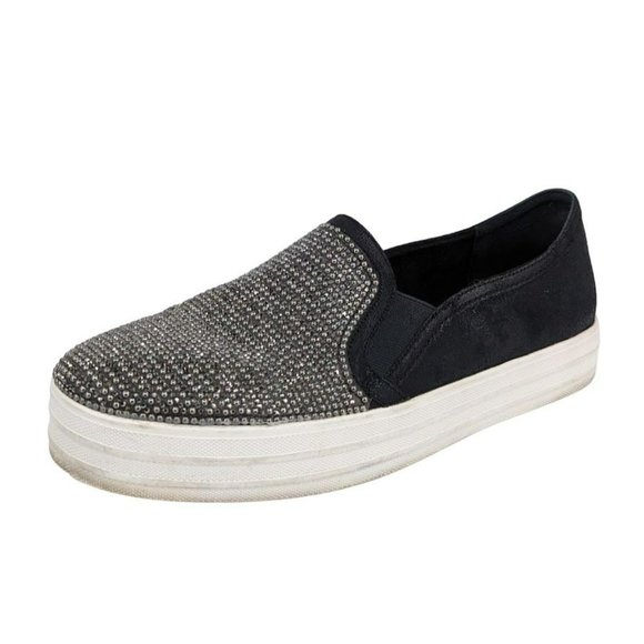 Skechers Shoes - Skecher Street 10 Black Double Up Shiny Dancer Classic Slip On Casual Sneakers